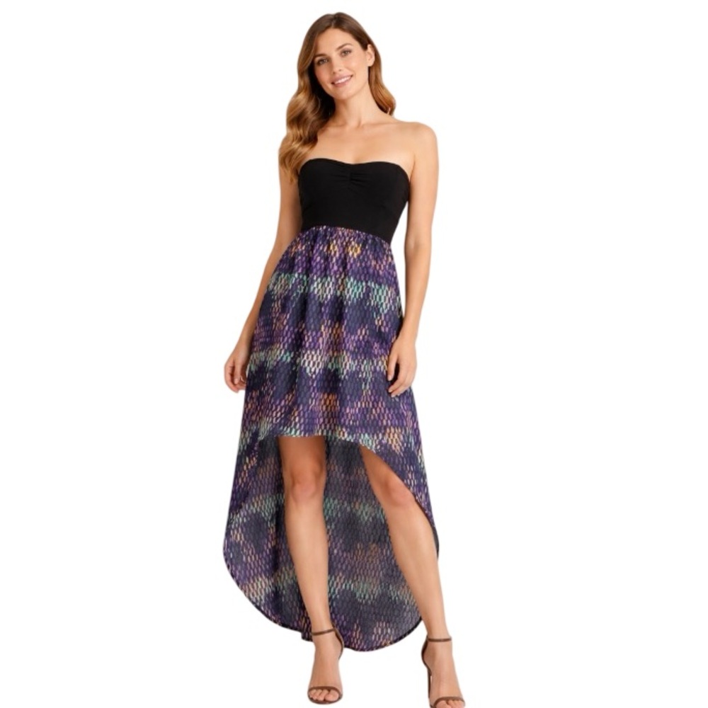 Hurley Black Strapless High Low Hi-Lo Geometric Shirt Dress Cover-up Size Small